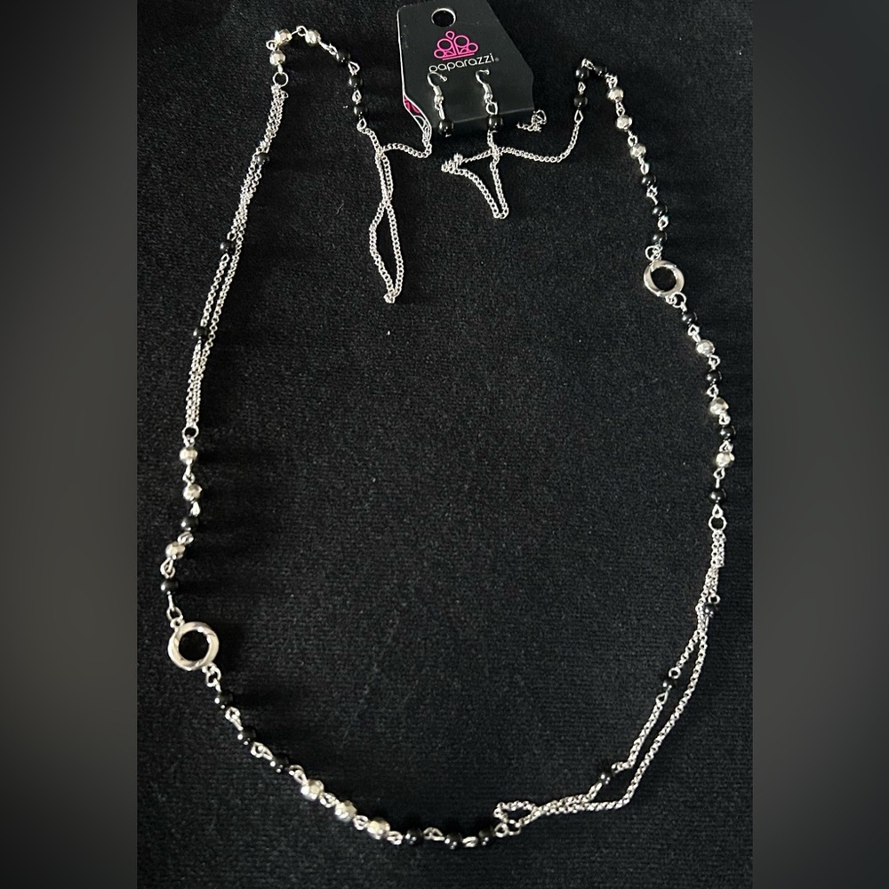 Paparazzi Silver and Black Beaded Necklace